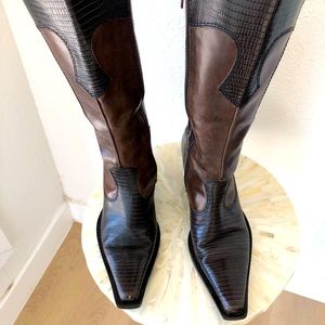 Leather cowgirl boots zipper inside of leg 3 inch stacked heel size 7 1/2.